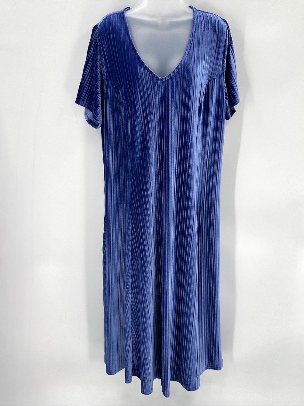 Woman Within Dress Women’s 18W Plus Blue Velour Velvet Long Vneck Gown Textured